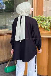 Black Shirt Collar Long Arm Linen Unprinted Shirt