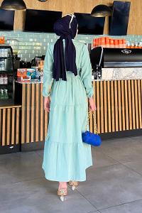 Water Green Medium Crew Neck Cotton Fabric Unprinted Dresess