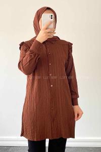 Bitter Brown Shirt Collar Long Arm Cotton Unprinted Shirt