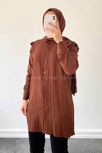Bitter Brown Shirt Collar Long Arm Cotton Unprinted Shirt