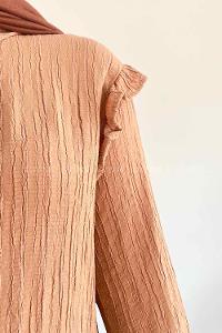 Brown With Milk Shirt Collar Long Arm Cotton Unprinted Shirt