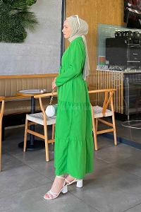 Grassgreen Medium Crew Neck Cotton Fabric Unprinted Dresess