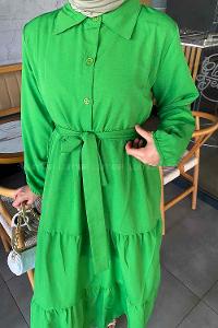 Grassgreen Medium Crew Neck Cotton Fabric Unprinted Dresess