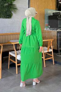 Grassgreen Medium Crew Neck Cotton Fabric Unprinted Dresess