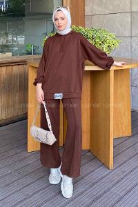 Lamelif Balance Armalı Çımalı İkili Tesettür Takım Acı Kahve