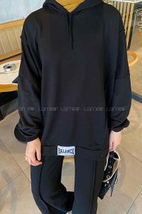 Black Medium Crew Neck Long Arm Without Accessories Cotton Flared Trousers Comfortable Suit