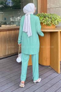 Lamelif Kolyeli Bürümcük Tesettür Takım Çağla Yeşili