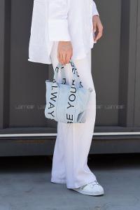 Lamelif Organik Kanvas Kumaş Çapraz Kadın Çanta Buz Mavisi