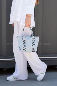 Lamelif Organik Kanvas Kumaş Çapraz Kadın Çanta Buz Mavisi