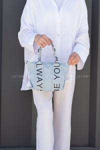 Lamelif Organik Kanvas Kumaş Çapraz Kadın Çanta Buz Mavisi