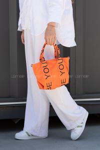 Lamelif Organik Kanvas Kumaş Çapraz Kadın Çanta Turuncu