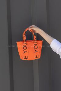 Lamelif Organik Kanvas Kumaş Çapraz Kadın Çanta Turuncu