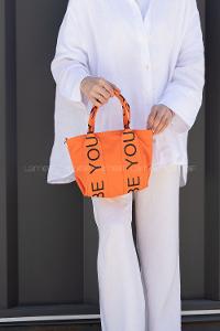 Lamelif Organik Kanvas Kumaş Çapraz Kadın Çanta Turuncu