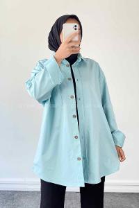 Light Blue Shirt Collar Long Arm Cotton Fabric Unprinted Shirt