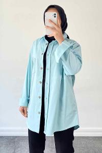 Light Blue Shirt Collar Long Arm Cotton Fabric Unprinted Shirt