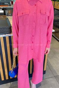 Pink Shirt Collar Long Arm Without Accessories Viscose Fabric Regular Trousers Comfortable Suit