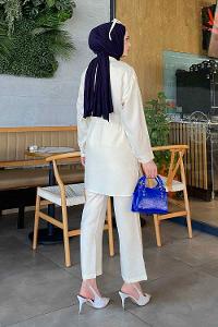 Cream Shirt Collar Long Arm Without Accessories Viscose Fabric Regular Trousers Comfortable Suit