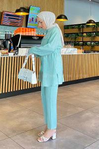 Water Green Shirt Collar Long Arm Without Accessories Viscose Fabric Regular Trousers Comfortable Suit