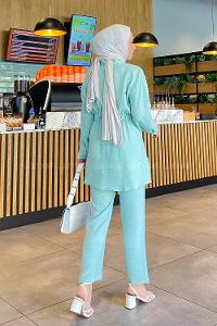 Water Green Shirt Collar Long Arm Without Accessories Viscose Fabric Regular Trousers Comfortable Suit