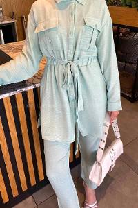 Water Green Shirt Collar Long Arm Without Accessories Viscose Fabric Regular Trousers Comfortable Suit