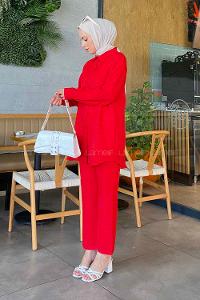 Red Shirt Collar Long Arm Without Accessories Viscose Fabric Regular Trousers Comfortable Suit