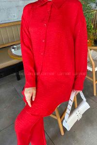 Red Shirt Collar Long Arm Without Accessories Viscose Fabric Regular Trousers Comfortable Suit