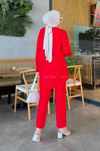 Red Shirt Collar Long Arm Without Accessories Viscose Fabric Regular Trousers Comfortable Suit