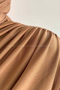 Brown With Milk Tight Neck Long Arm Without Accessories Cotton Fabric Unprinted Blouse