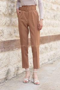 Modalamelif Çift Cep Toka Kemerli Pantolon Camel
