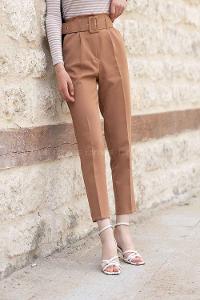 Modalamelif Çift Cep Toka Kemerli Pantolon Camel