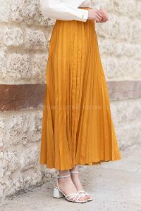 Ocher Cotton Fabric Unprinted Pleated Skirt