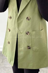 Khaki Shirt Collar Zero Arm Linen Jacket