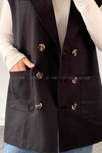 Black Shirt Collar Zero Arm Linen Jacket