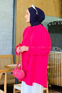 Fuchsia Mandarin Collar Cotton Unprinted Tunic