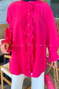 Fuchsia Mandarin Collar Cotton Unprinted Tunic