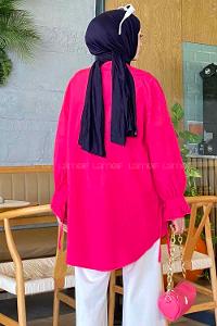 Fuchsia Mandarin Collar Cotton Unprinted Tunic