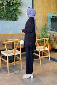 Black Crew Neck Long Arm Without Accessories Linen Regular Trousers Linen Suit