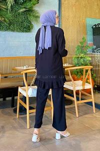 Black Crew Neck Long Arm Without Accessories Linen Regular Trousers Linen Suit