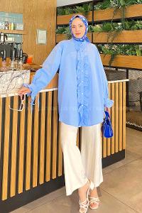 Lamelif Flores Fırfırlı Tunik Bebe Mavisi