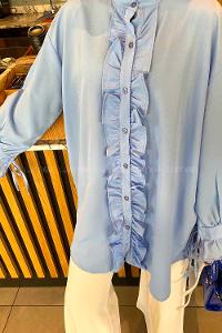 Lamelif Flores Fırfırlı Tunik Bebe Mavisi