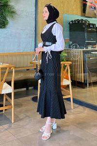 Black V Neck Crepe Fabric Unprinted Dresess