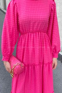 Fuchsia Medium Crew Neck Cotton Fabric Unprinted Dresess