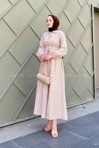 Brown With Milk Shirt Collar Cotton Fabric Unprinted Dresess