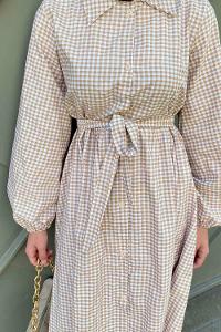 Brown With Milk Shirt Collar Cotton Fabric Unprinted Dresess