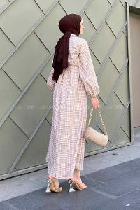 Brown With Milk Shirt Collar Cotton Fabric Unprinted Dresess