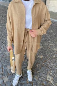 Mink Shirt Collar Bat Sleeve Arm Without Accessories Linen Trousers Linen Suit