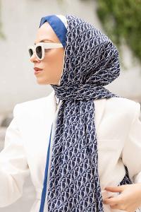 Midnight Blue Crepe Fabric Striped Shawl