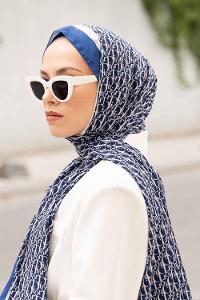 Midnight Blue Crepe Fabric Striped Shawl