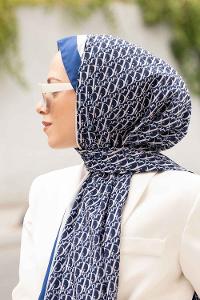 Midnight Blue Crepe Fabric Striped Shawl