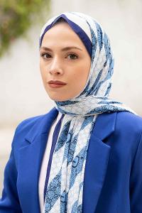 Dark Blue Crepe Fabric Striped Shawl